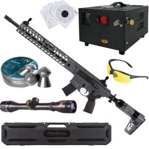 Rifle PCP Sig Sauer MCX Virtus .22 c/compresor, pellets, mira, lentes, estuche, targets.