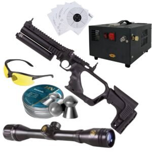 Pistola PCP .22 Convertible Hatsan Jet II C/Compresor, Pellets, Mira, Lentes, Targets.