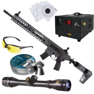 Rifle PCP Sig Sauer MCX Virtus .22 c/compresor, pellets, mira, lentes, targets.
