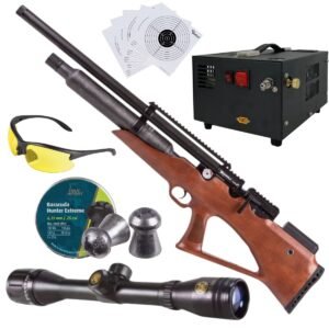 Rifle Avenge X Bullpup Botella Madera 400cc c/compresor, pellets, mira, lentes, targets.