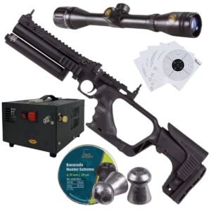 Pistola PCP .25 Convertible Hatsan Jet II c/compresor, pellets, mira, targets.
