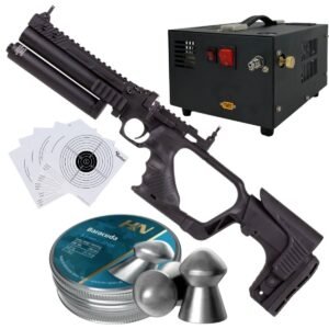 Pistola PCP .22 Convertible Hatsan Jet II C/Compresor, Pellets, Targets.