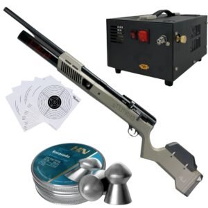 Rifle PCP Umarex Gauntlet SL .22 c/compresor, pellets, mira, targets.