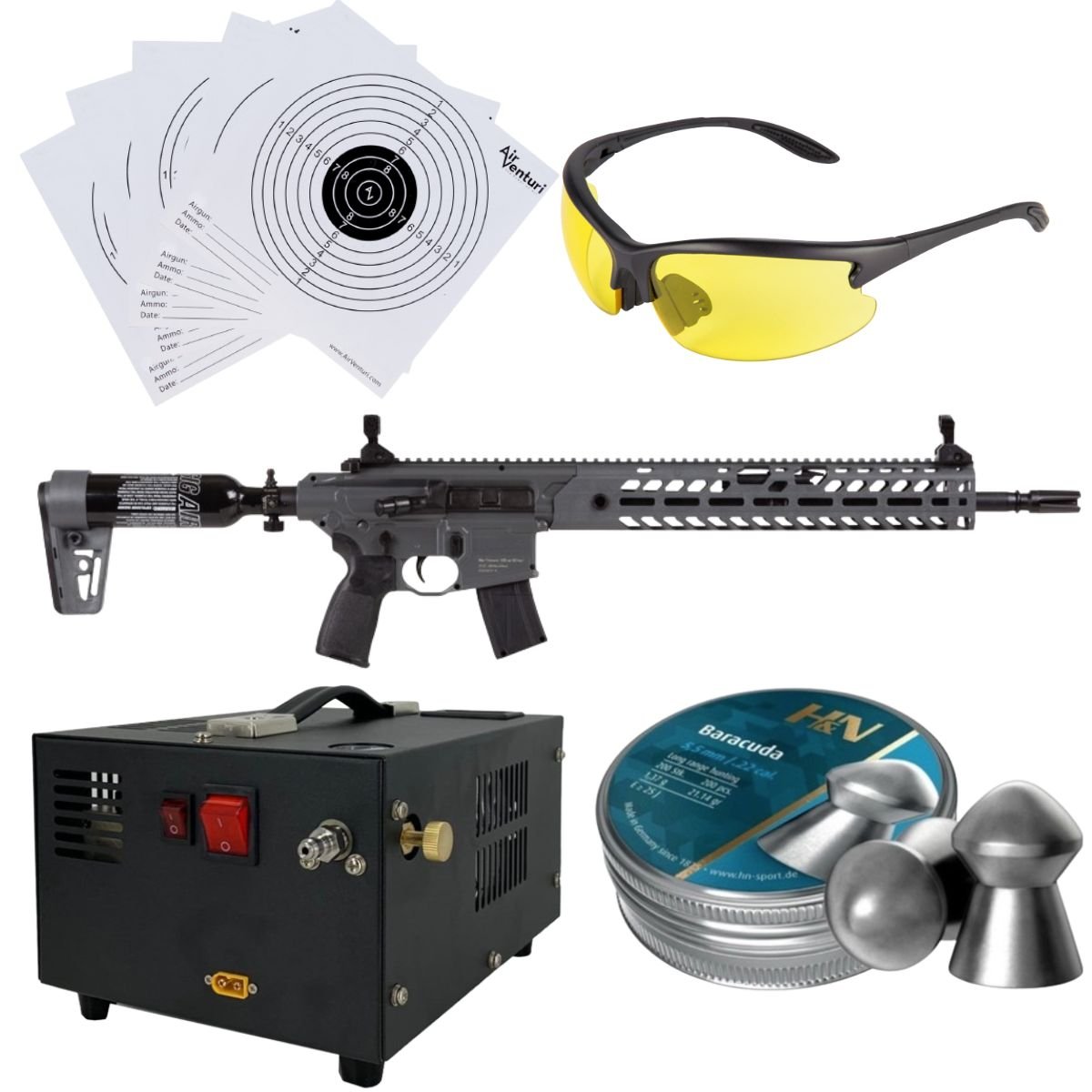 Rifle PCP Sig Sauer MCX Virtus .22 c/compresor, pellets, lentes, targets. - Image 2