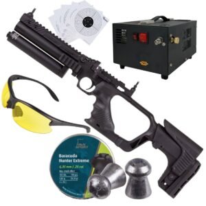 Pistola PCP .25 Convertible Hatsan Jet II c/compresor, pellets, lentes, targets.