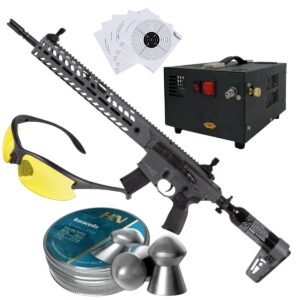 Rifle PCP Sig Sauer MCX Virtus .22 c/compresor, pellets, lentes, targets.