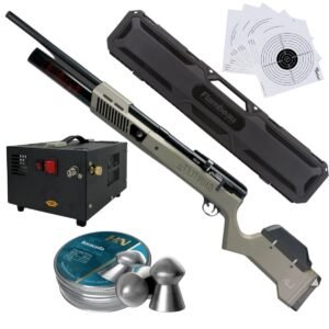 Rifle PCP Umarex Gauntlet SL .22 c/compresor, pellets, estuche, targets.