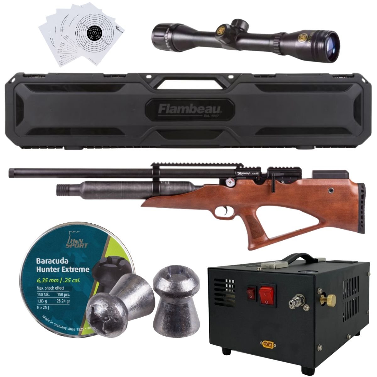 Rifle Avenge X Bullpup Botella Madera 400cc c/compresor, pellets, estuche, mira, targets. - Image 2