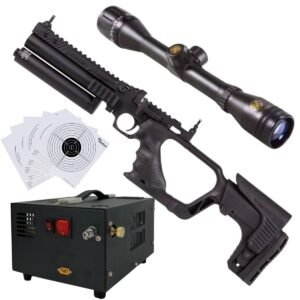 Pistola PCP .22 Convertible Hatsan Jet II c/compresor, mira, targets.