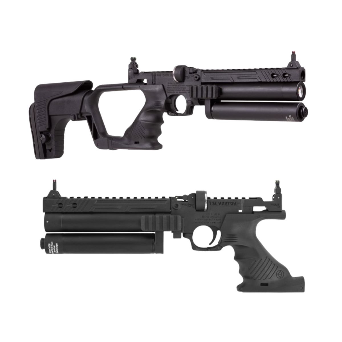 Pistola PCP .25 Convertible Hatsan Jet II c/compresor, pellets, mira, lentes, targets. - Image 5