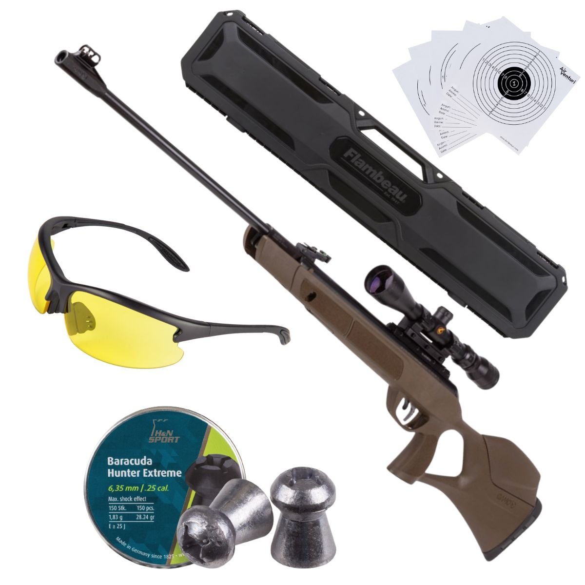 Rifle de Aire Magnum GR Breakbarrel .25 c/pellets, mira, lentes, estuche, targets.