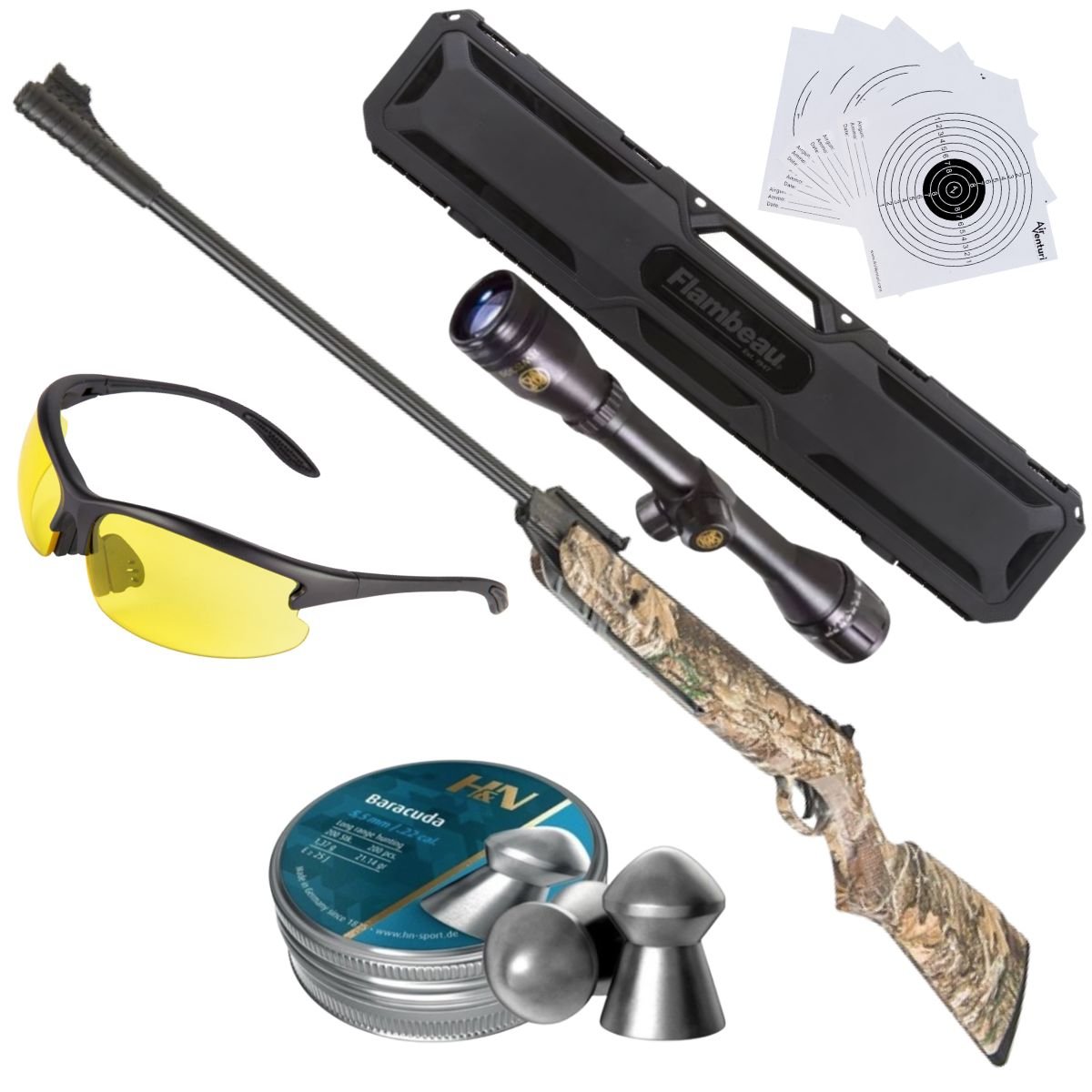 Rifle Lancer Tactical LTA-01RT Camuflaje Breakbarrel .22 c/pellets, mira, lentes, estuche, targets.