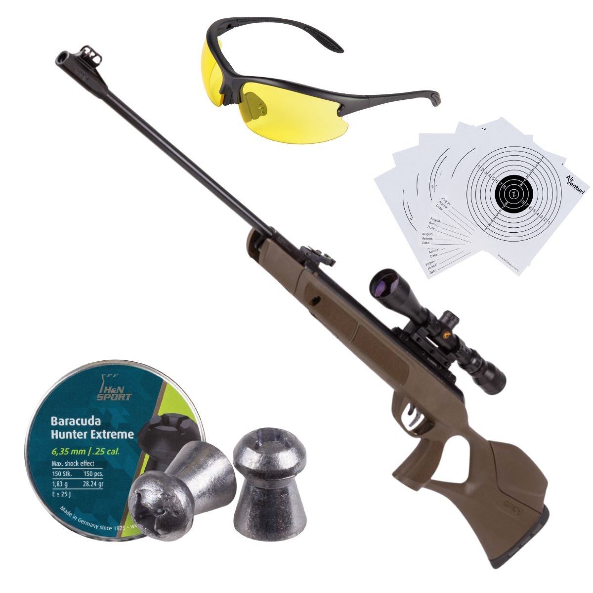 Rifle de Aire Magnum GR Breakbarrel .25 c/pellets, mira, lentes, targets.