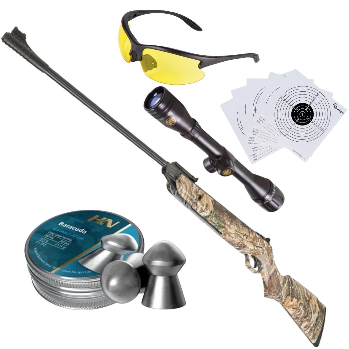 Rifle Lancer Tactical LTA-01RT Camuflaje Breakbarrel .22 c/pellets, mira, lentes, targets.