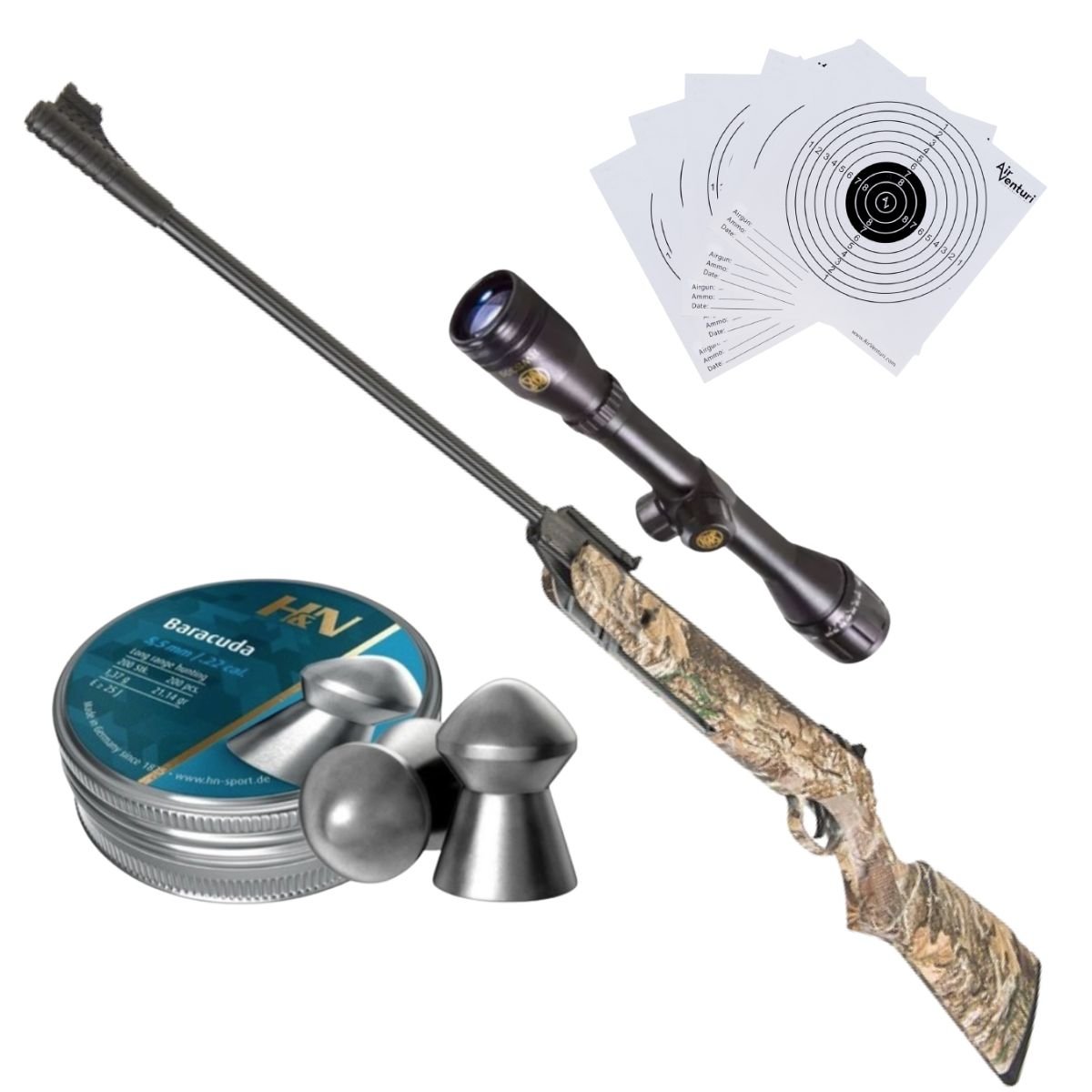 Rifle Lancer Tactical LTA-01RT Camuflaje Breakbarrel .22 c/pellets, mira, targets.