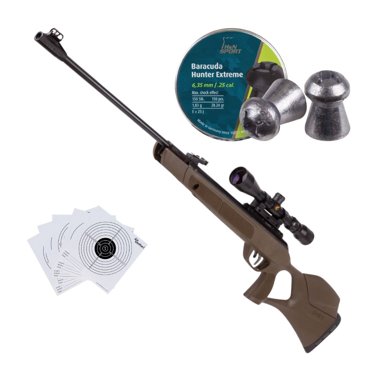 Rifle de Aire Magnum GR Breakbarrel .25 c/pellets, mira, targets.