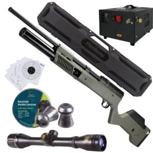 Rifle PCP Umarex Gauntlet SL .25 c/compresor, pellets, estuche, mira, targets.