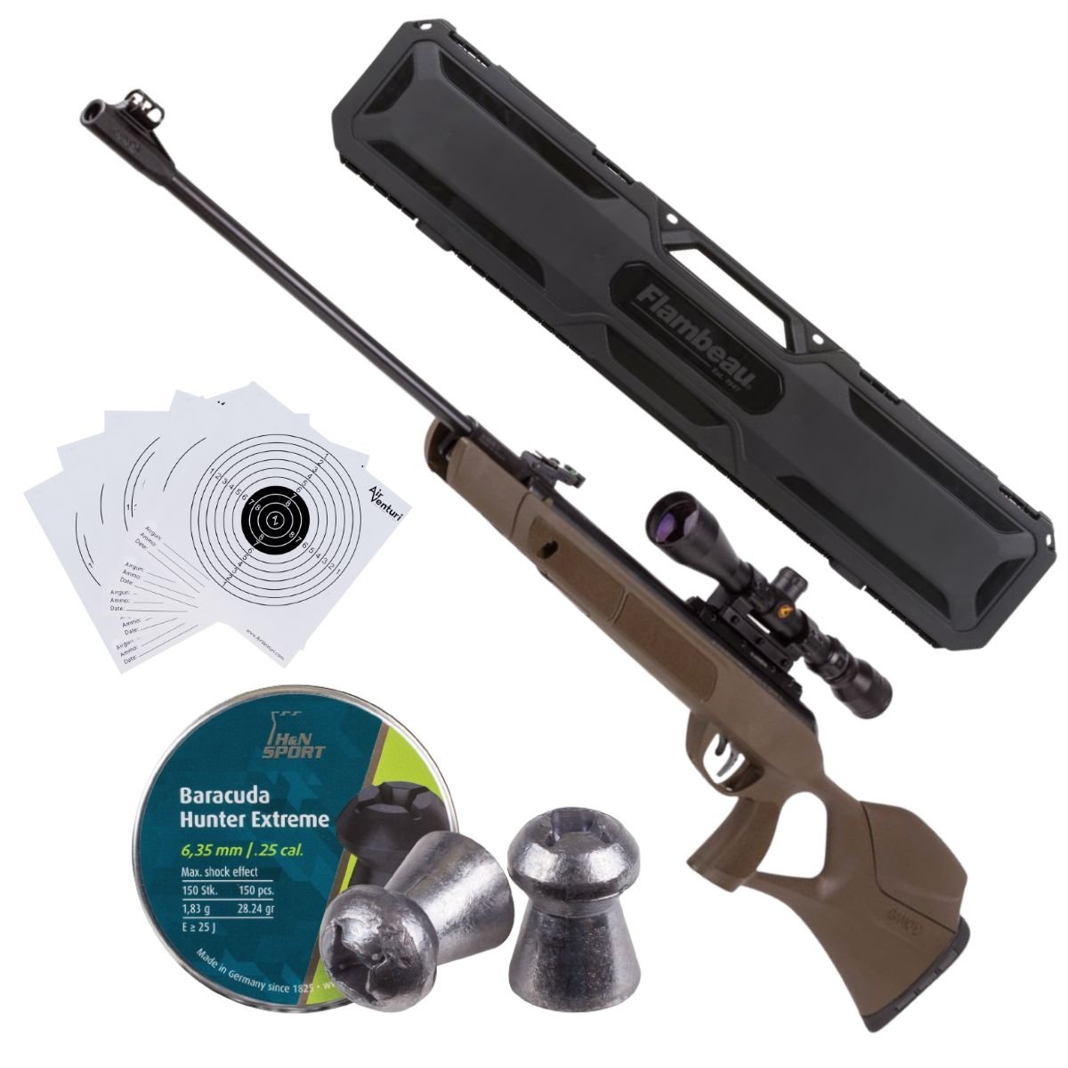 Rifle de Aire Magnum GR Breakbarrel .25 c/pellets, estuche, mira, targets.
