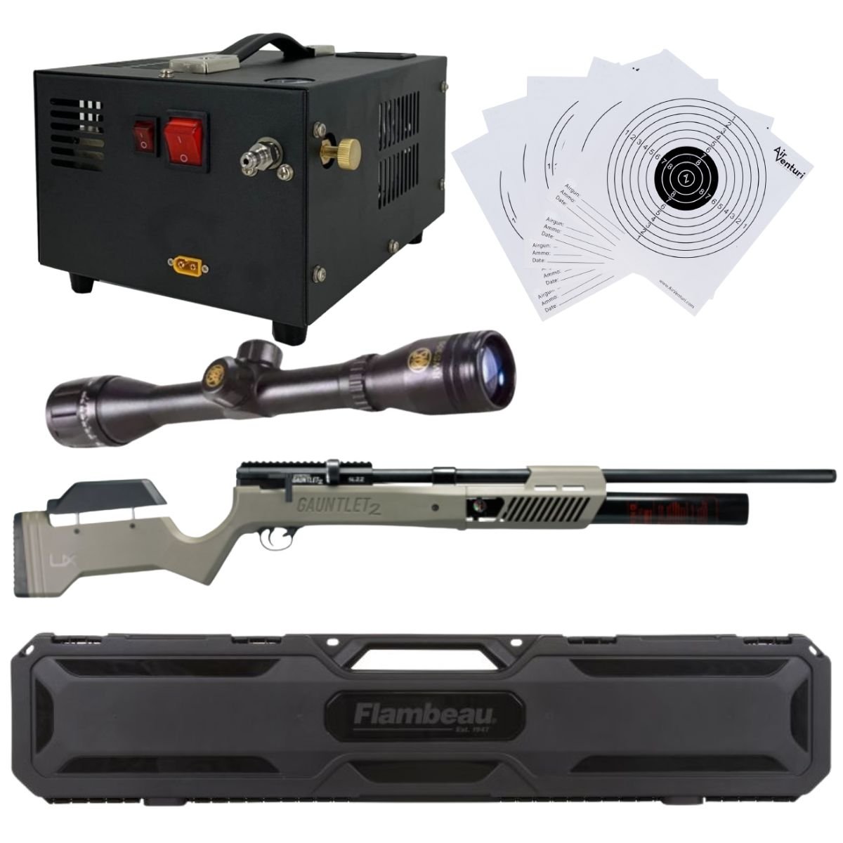 Rifle PCP Umarex Gauntlet SL .22 C/Compresor, estuche, mira, targets. - Image 2