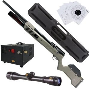 Rifle PCP Umarex Gauntlet SL .22 C/Compresor, estuche, mira, targets.