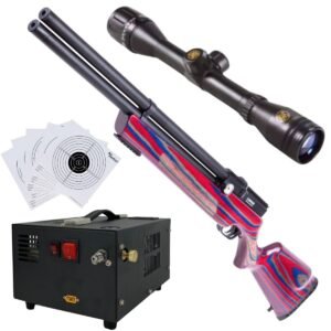 RIFLE PCP AIR VENTURI AVENGER ROJO/AZUL .22 c/compresor, mira, targets.